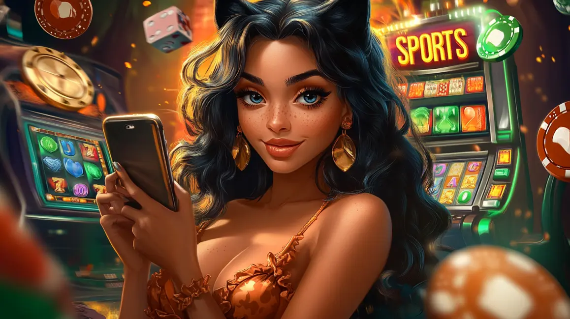 An animated woman is framed by a phone screen showing a 'LOGIN CASINO' sign, inviting you to sign in to the fun and vibrant world of JILIX online casino games.